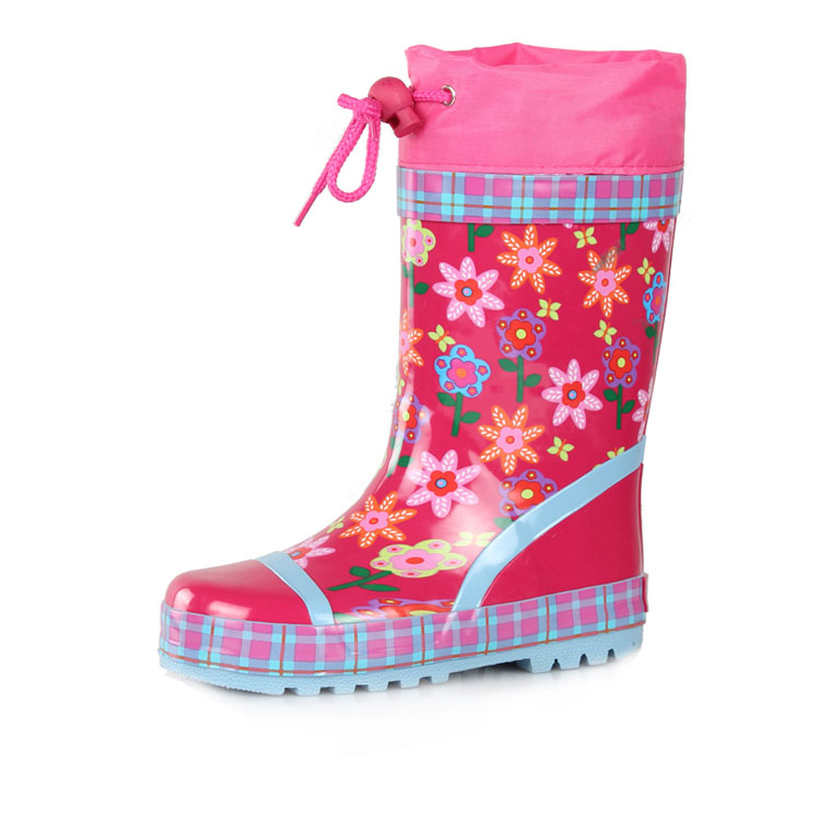 Red Flower Kids  Rubber Rain Boots
