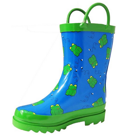 Blue-green Flower Kids Rubber Rain Boots