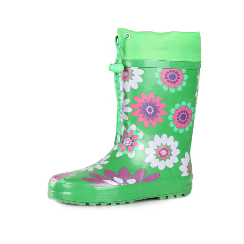 Green Flower Kids Rubber Rain Boots