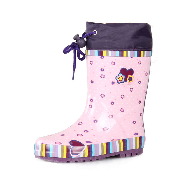 Pink Flower Kids Rubber Rain Boots