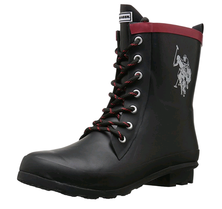 Black Lace-up Women Rubber Rain Boots