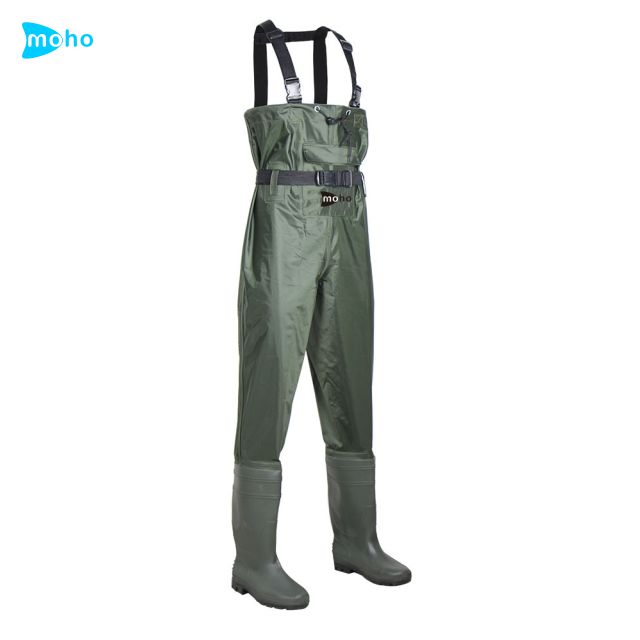 Dark Green Nylon Waterproof fishing Waders Chest Waders With PVC Rain Boots waders